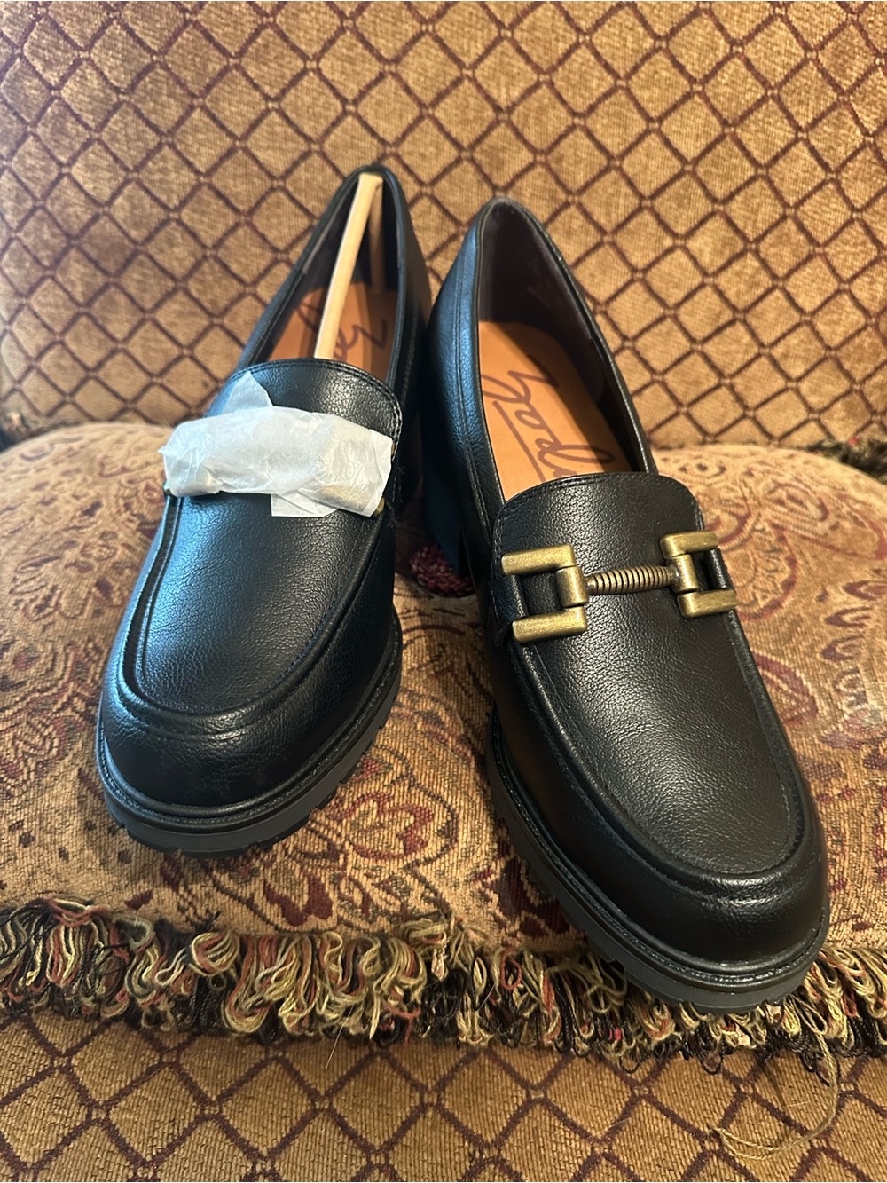 Zodiac Black Leather Women’s Loafers with Gold Accent